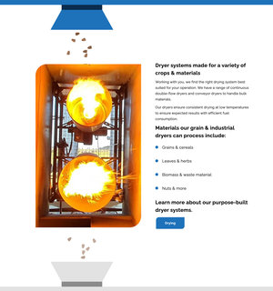 Alvan Blanch website capture of grain animation passing through an image of grain dryers heating process