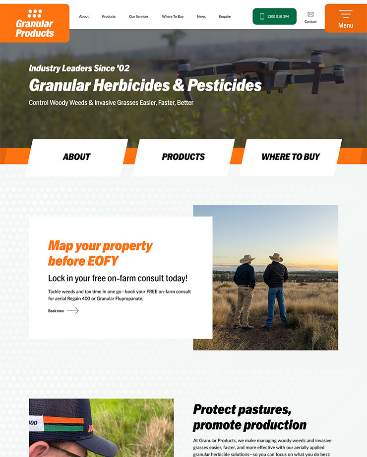 Screenshot of Granular Products Home Page