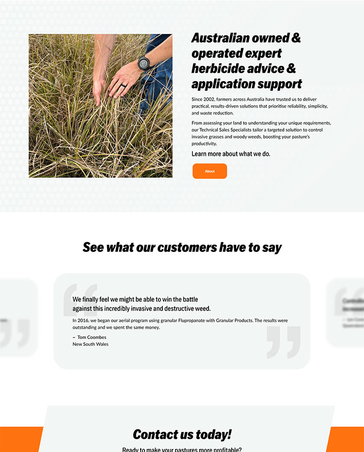 Screenshot of Granular Products Home Page